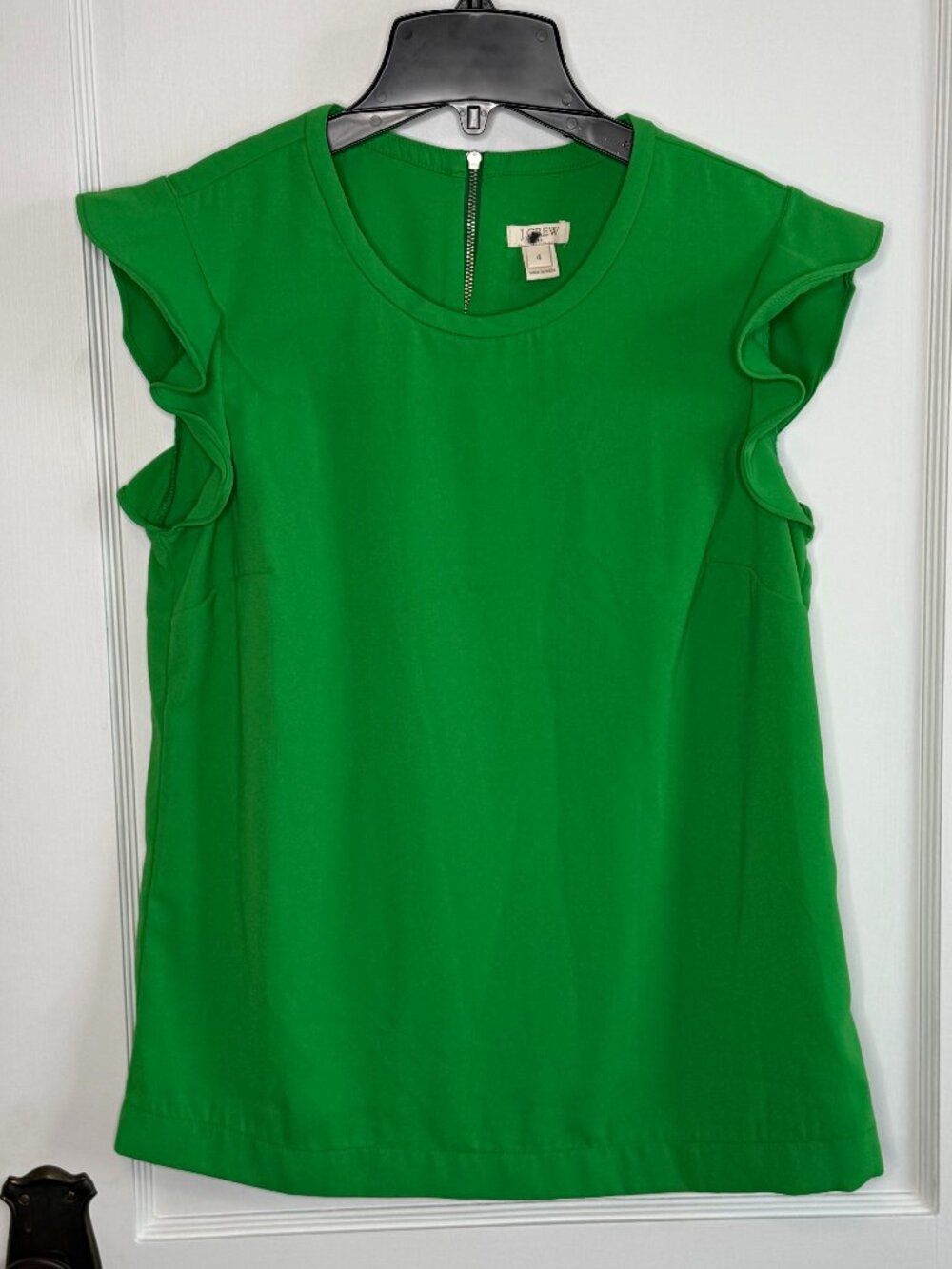 J. Crew Factory | Green Flutter Ruffle Sleeve Blouse Top Business Casual